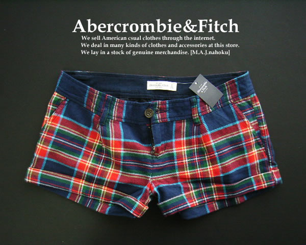 4205-6新品★アバクロンビー＆フィッチ Abercrombie&Fitch★デザインチェック短パン★紺系★WOMENS