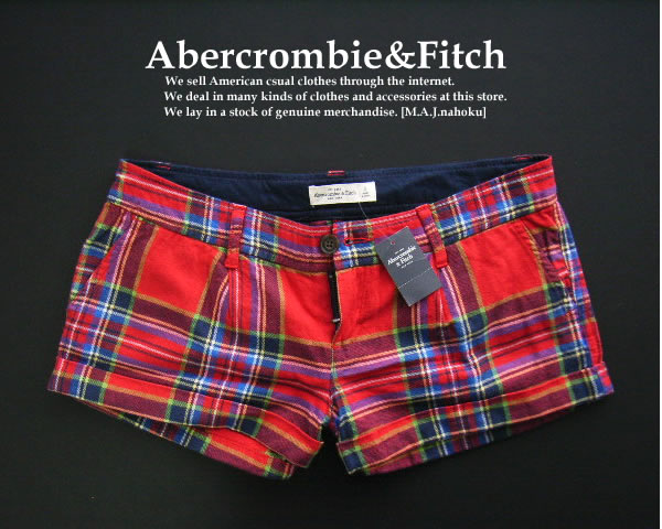 4207-8新品★アバクロンビー＆フィッチ Abercrombie&Fitch★デザインチェック短パン★赤系★WOMENS