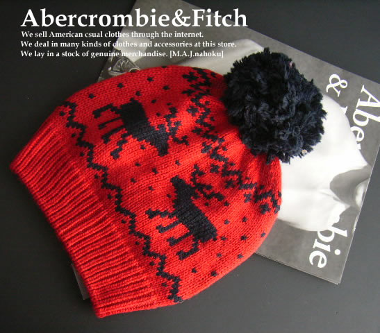 4102新品★アバクロンビー＆フィッチ Abercrombie&Fitch★ボン付ロゴニット帽★赤系★ONESIZE★WOMENS★