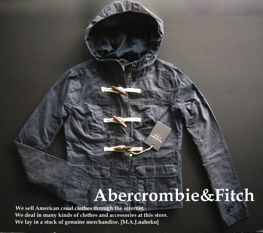 4134新品★アバクロンビー＆フィッチ Abercrombie&Fitch★ワックスコーティングダッフルジャケット★紺★XS★WOMENS★