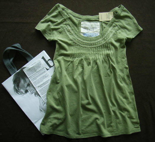 390新品★アバクロンビー&フィッチ Abercrombie&Fitch★胸ギャザチュニック★カーキ★XS★WOMENS★