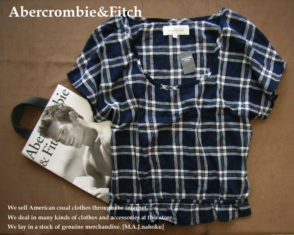 1859新品★アバクロンビー＆フィッチ Abercrombie&Fitch★半袖チェックデザインブラウス★紺系★M★WOMENS