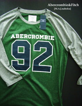 5064新品★アバクロンビー＆フィッチ Abercrombie&Fitch★ラグランロゴ七分ロンT3007★緑グレー★XS★MENS★