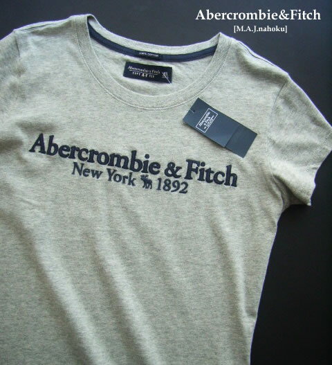 5409-10新品★アバクロンビー＆フィッチ Abercrombie&Fitch★紺刺繍ロゴTシャツ3243★グレー★WOMENS