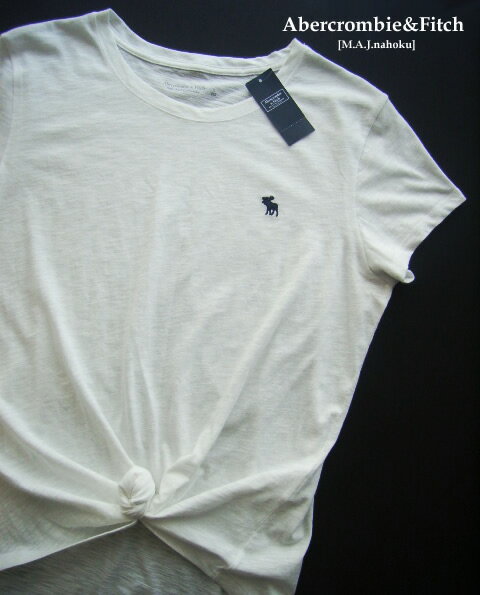 5418新品★アバクロンビー＆フィッチ Abercrombie&Fitch★胸ロゴデザインカットソー3246★白系★L★WOMENS