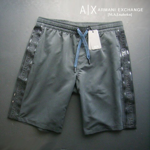 9826新品★アルマーニエクスチェンジ ARMANI EXCHANGE★A|Xデザイン脇ロゴライン水着短パン3328★黒★MENS★