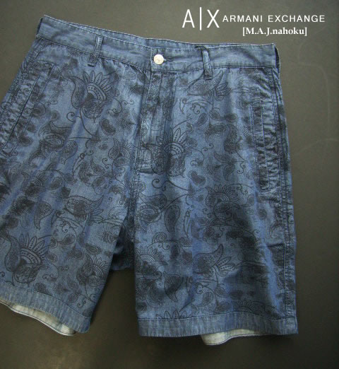 9090新品★アルマーニエクスチェンジ ARMANI EXCHANGE★A|X 柄ロゴ短パン3134★紺系★32★MENS★