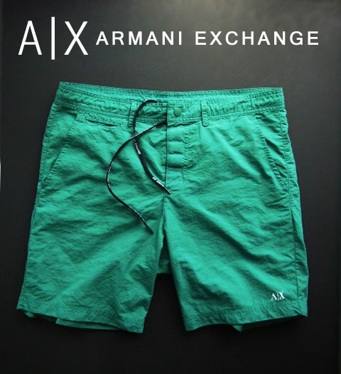 6762-5新品★アルマーニエクスチェンジ ARMANI EXCHANGE★A|Xデザイン水着短パン2403★グリーン★MENS★