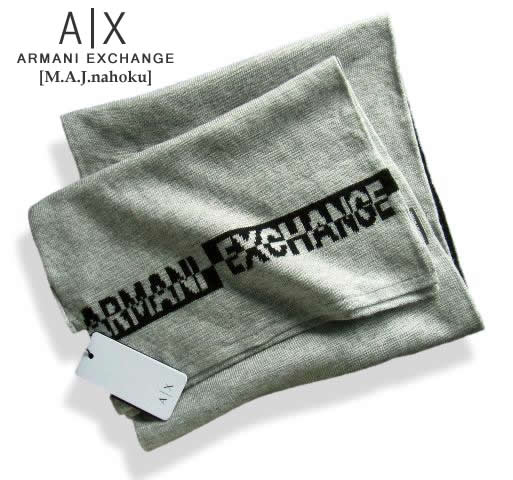 アルマーニ マフラー（メンズ） 9335新品★アルマーニエクスチェンジ ARMANI EXCHANGE★ロゴマフラー3203★ライトグレー黒★MENS