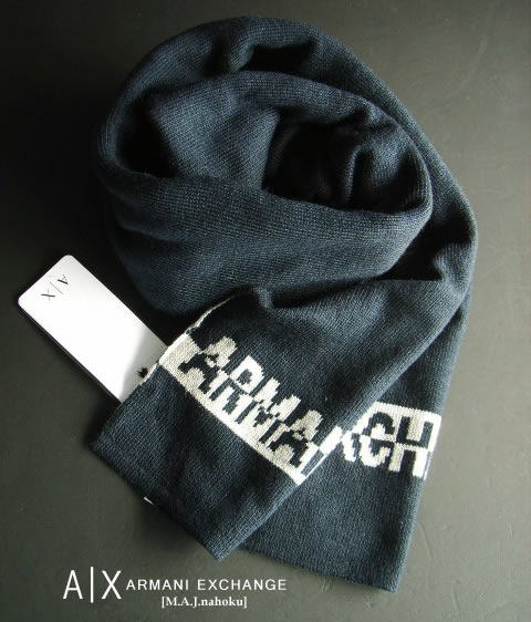 アルマーニ マフラー（レディース） 9340新品★アルマーニエクスチェンジ ARMANI EXCHANGE★ロゴマフラー3204★紺ライトグレー★MENS