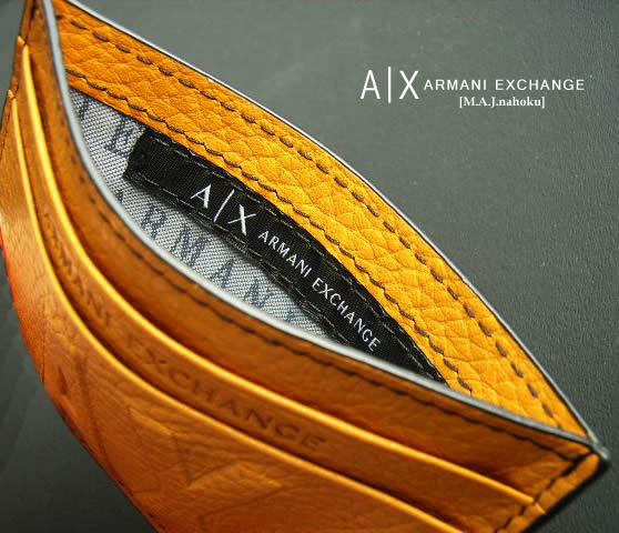 9432新品★アルマーニエクスチェンジ ARMANI EXCHANGEA｜X 本革カードケース3208★黄ベージュ系★MENS