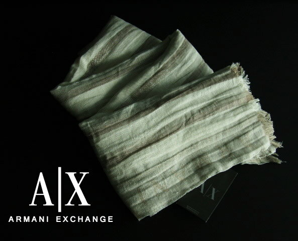 アルマーニ マフラー（メンズ） 6587新品★アルマーニエクスチェンジ ARMANI EXCHANGE★A｜X麻リネンボーダーマフラー★白系ベージュ★MENS