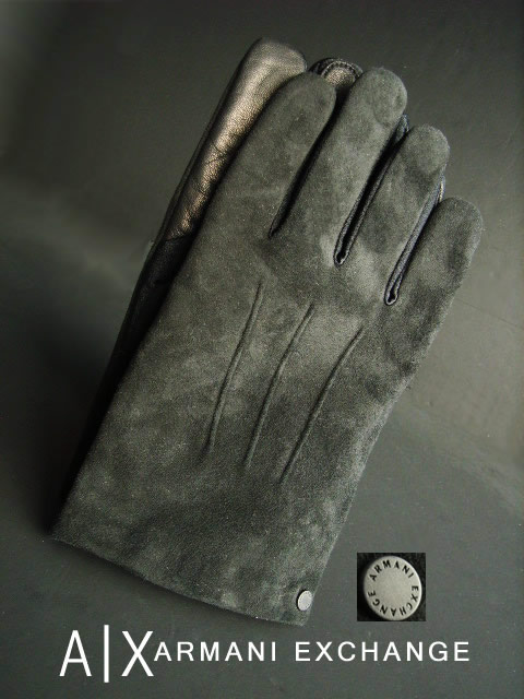 7612新品★アルマーニエクスチェンジ ARMANI EXCHANGE★A|X スウェード本革デザイン手袋2703★黒★MENS★