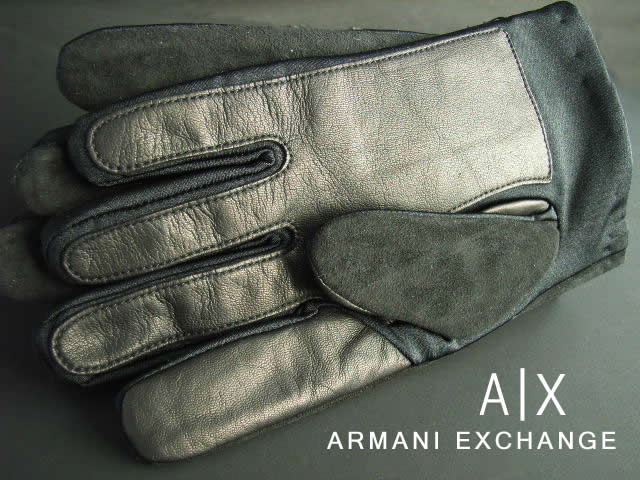 7612新品★アルマーニエクスチェンジ ARMANI EXCHANGE★A|X スウェード本革デザイン手袋2703★黒★MENS★
