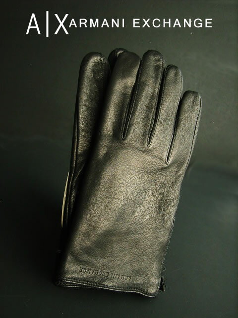 7617-20新品★アルマーニエクスチェンジ ARMANI EXCHANGE★A|X 本革デザインジップ手袋2706★黒★MENS★