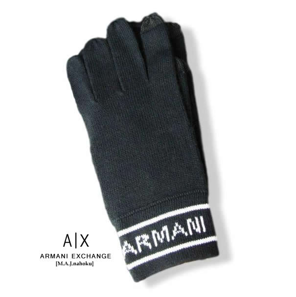 8681新品★アルマーニエクスチェンジ ARMANI EXCHANGE★A|X デザインニット手袋3108★濃紺★MENS★メンズ