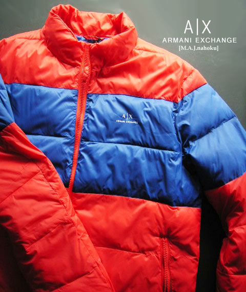 8964新品★アルマーニエクスチェンジ ARMANI EXCHANGE★中綿ナイロンダブルジップジャケット3116★青赤★M★MENS★