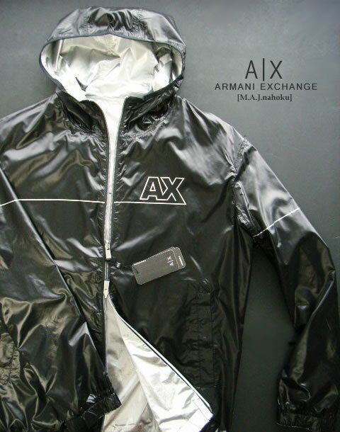 9664新品★アルマーニエクスチェンジ ARMANI EXCHANGE★リバーシブルロゴダブルジップジャケット3303★黒×銀★XXL★MENS★