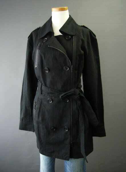 6229-30新品★アルマーニエクスチェンジ ARMANI EXCHANGE★デザイン麻混コート★ブラック★WOMENS★