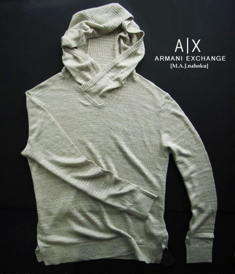 アルマーニ 6547-58新品★アルマーニエクスチェンジ ARMANI EXCHANGE★A|X 麻リネンニットパーカー★ベージュ系★MENS★