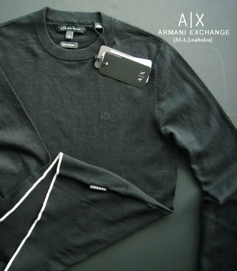 アルマーニ 9391-2新品★アルマーニエクスチェンジ ARMANI EXCHANGE★A|X カシミヤ混胸脇ロゴニット3206★黒★MENS★