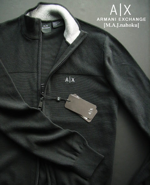 8774-6新品★アルマーニエクスチェンジ ARMANI EXCHANGE★A X 胸ロゴダブルジップニットジャケット3105★黒★MENS★