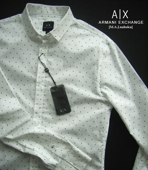 エンポリオ・アルマーニ 9069-74新品★アルマーニエクスチェンジ ARMANI EXCHANGE★ロゴロゴシャツ3211★白系黒★MENS★