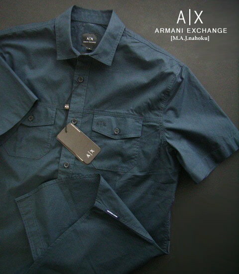 エンポリオ・アルマーニ 9130-3新品★アルマーニエクスチェンジ ARMANI EXCHANGE★A|X 胸裾ロゴ半袖シャツ3221★紺★MENS★