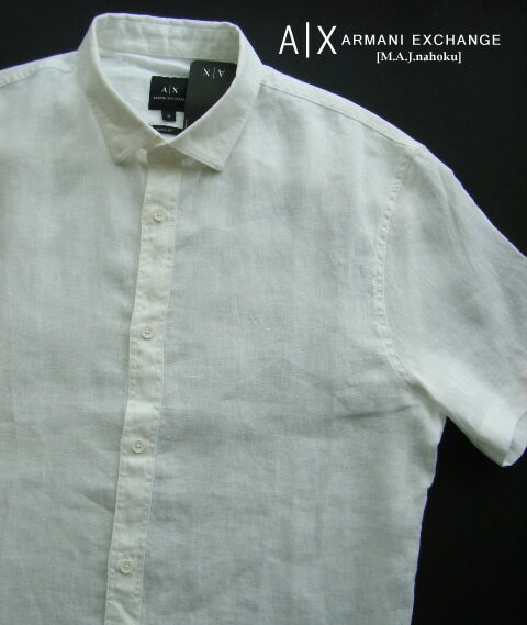 エンポリオ・アルマーニ 9467-8新品★アルマーニエクスチェンジ ARMANI EXCHANGE★A|X 半袖胸ロゴ麻リネン100シャツ3231★白系★MENS★