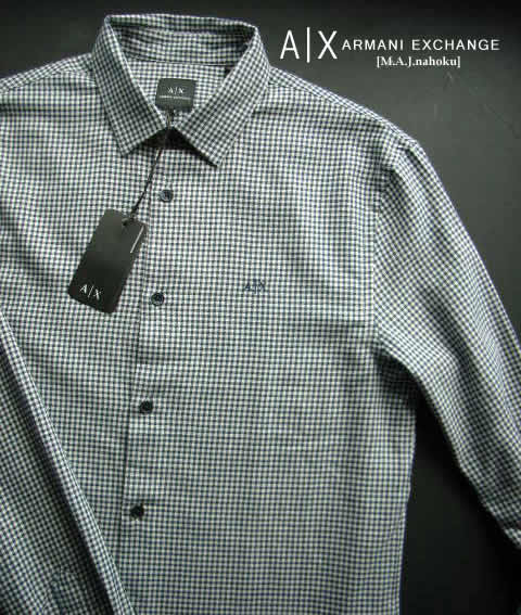 エンポリオ・アルマーニ 9631-5新品★アルマーニエクスチェンジ ARMANI EXCHANGE★胸ロゴ刺繍チェックシャツ3301★紺白★MENS★