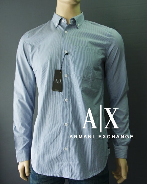 5951-7新品★アルマーニエクスチェンジ ARMANI EXCHANGE★A|X ストライプシャツ2103★白青★MENS★