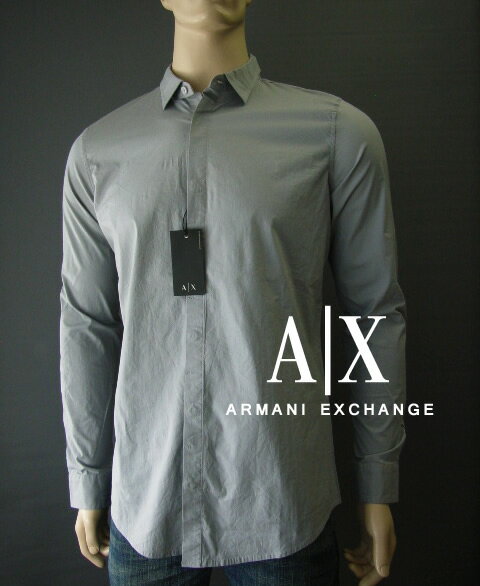 エンポリオ・アルマーニ 6718-21新品★アルマーニエクスチェンジ ARMANI EXCHANGE★デザイン裾脇ロゴシャツ2509★ライトグレー★MENS★