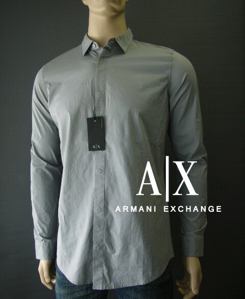 6718-21新品★アルマーニエクスチェンジ ARMANI EXCHANGE★デザイン裾脇ロゴシャツ2509★ライトグレー★MENS★