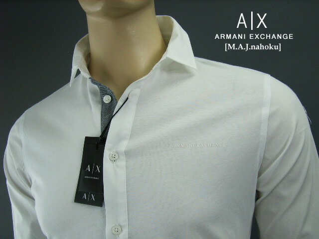 エンポリオ・アルマーニ 7680-1新品★アルマーニエクスチェンジ ARMANI EXCHANGE★胸ロゴ袖切替カット地シャツ2903★白★MENS★