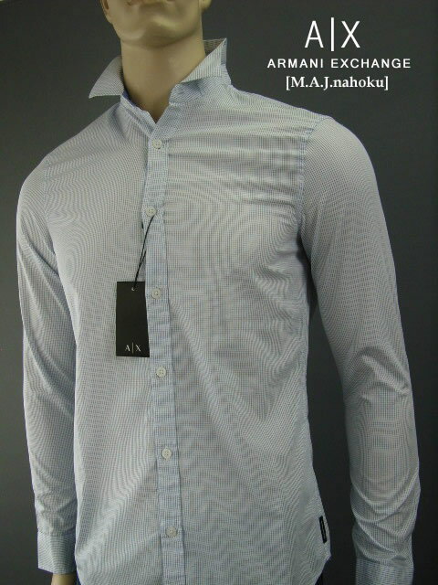 7684-5新品★アルマーニエクスチェンジ ARMANI EXCHANGE★細チェックシャツ2906★白青★MENS★