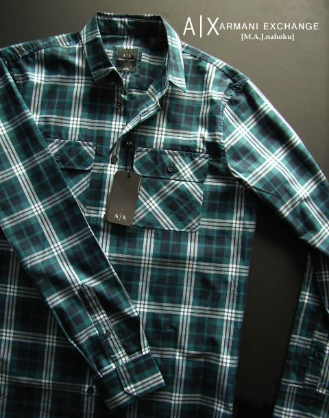 エンポリオ・アルマーニ 8479-81新品★アルマーニエクスチェンジ ARMANI EXCHANGE★デザインチェックシャツ3007★紺緑★MENS★