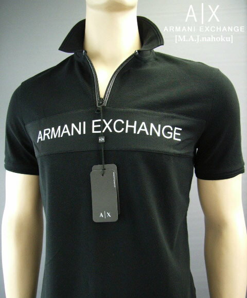 アルマーニ 服（メンズ） 8863-71新品★アルマーニエクスチェンジ ARMANI EXCHANGE★胸ロゴジップポロシャツ3118★黒★MENS★