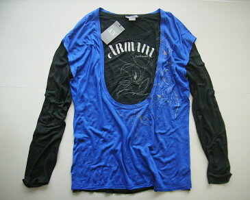 467新品★アルマーニエクスチェンジ ARMANI EXCHANGE★重ね着デザイン長袖カットソー★黒青★L★WOMENS★