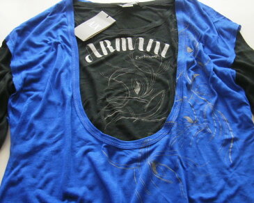 467新品★アルマーニエクスチェンジ ARMANI EXCHANGE★重ね着デザイン長袖カットソー★黒青★L★WOMENS★