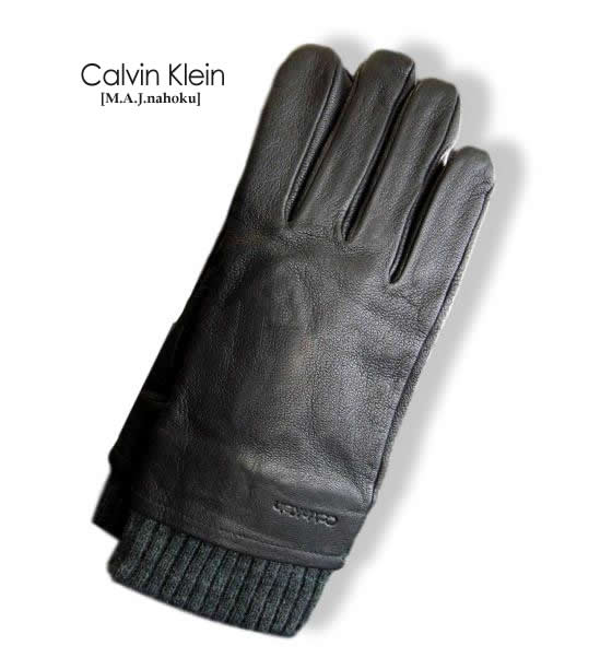 302-5新品★カルバン クライン Calvin Klein★★本革リブ手袋3107★黒★MENS★メンズ