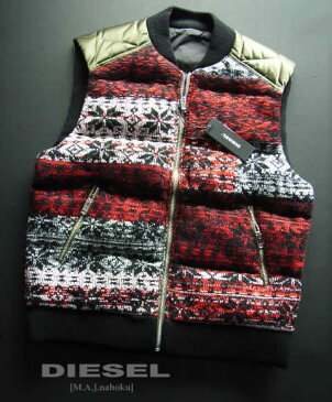7923新品★ディーゼル DIESEL★ダウンニットベストジャケットI123★黒赤カーキ★M★MENS★