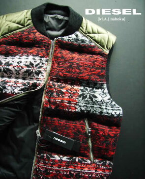 7923新品★ディーゼル DIESEL★ダウンニットベストジャケットI123★黒赤カーキ★M★MENS★