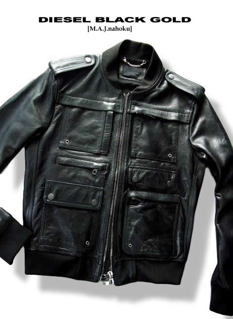 6904新品★ディーゼル　DIESELBlack Gold 革ジャン レザージャケット★黒★46★MENS★