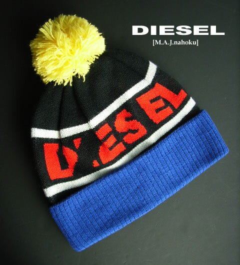 ディーゼル ニット帽 メンズ 8091-2新品★ディーゼル　DIESEL★ボン付ロゴニット帽★赤ロゴ黒青★MENS