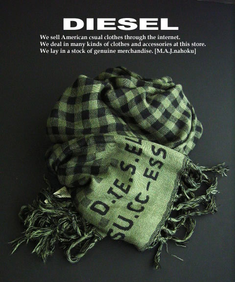 4766新品★ディーゼル　DIESEL★デザインチェックストール★黒緑★MENS