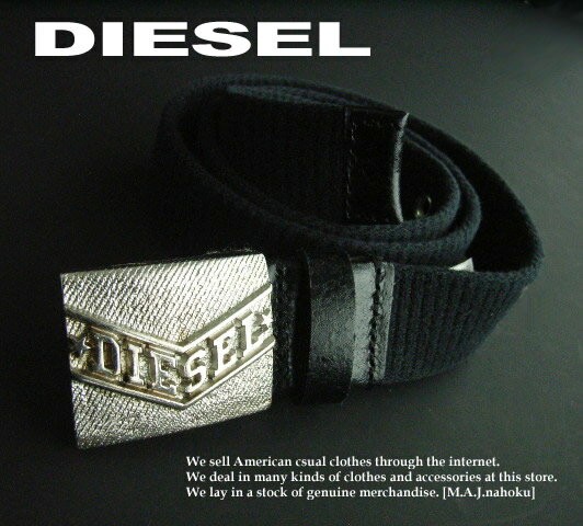 ディーゼル ベルト（メンズ） 4931-3新品★ディーゼル　DIESEL★ヴィンテージロゴバックル布革ベルト★ITALY製★黒★MENS★