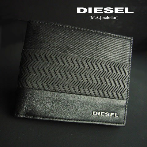 8425新品★ディーゼル　DIESEL★本革デザイン2折財布k201★黒★MENS★メンズ