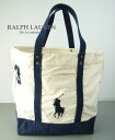 3836新品★ラルフローレン RALPH LAUREN★ヴィンテージBIGロゴトートバックJ391★オフホワイト紺★男女兼用★訳有品