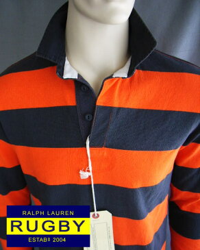 1133新品★ラルフローレン RALPH LAUREN★RUGBY ヴィンテージ長袖ボーダポロカットソー★オレンジグレー★S★MENS★