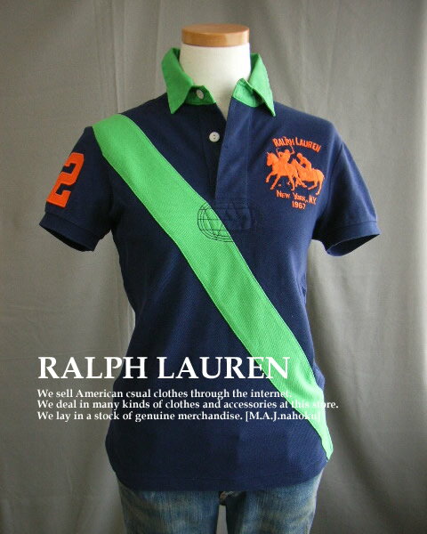 1463新品★ラルフローレン RALPH LAUREN★胸ロゴポロシャツ★紺系緑★S★WOMENS★